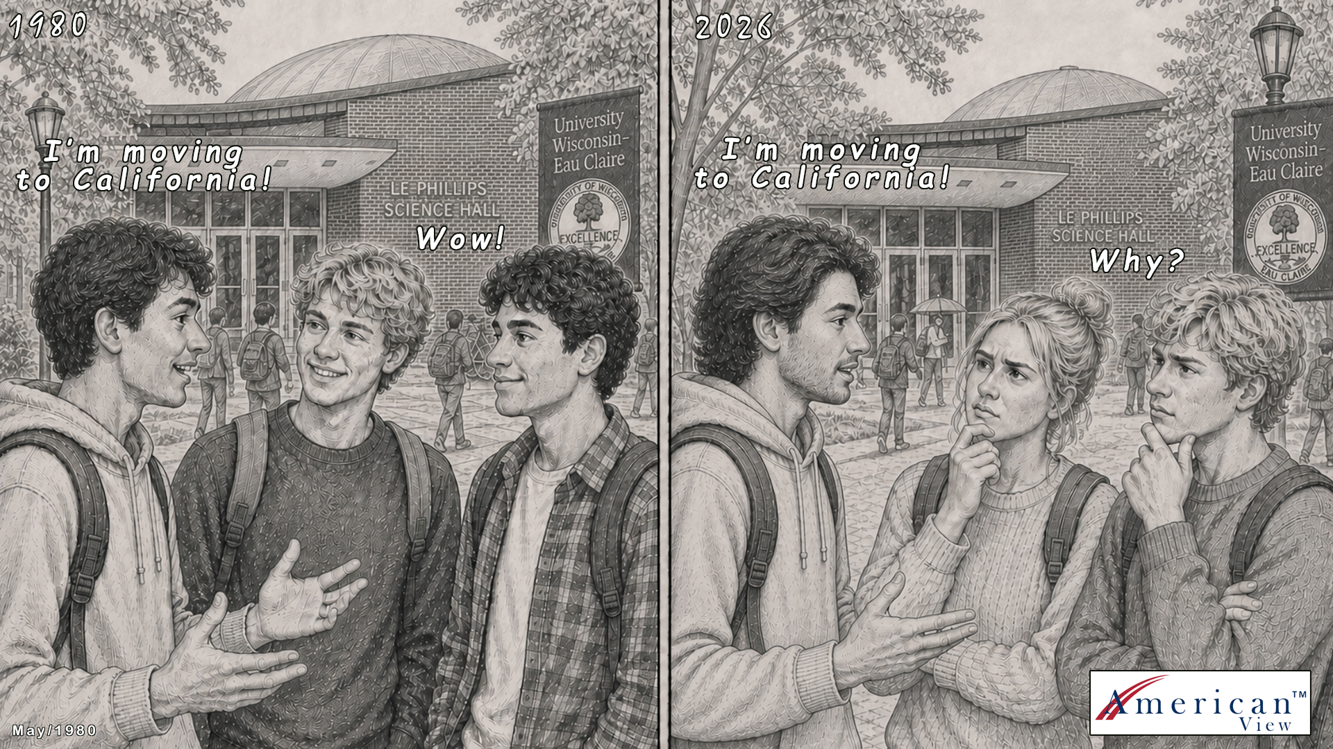 California — 1980 vs 2026 university students